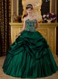 Beautiful Dark Green Quinceanera Dress Sweetheart Taffeta Embroidery Ball Gown