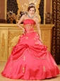 Beautiful Watermelon Red Quinceanera Dress Ball Gown Strapless Taffeta Beading and Appliques Ball Gown