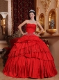 Beautiful Red Quinceanera Dress Sweetheart Taffeta Beading and Appliques Ball Gown