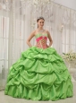 Beautiful Spring Green Quinceanera Dress Sweetheart Taffeta Beading Pick-ups Ball Gown