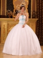 Beautiful White Quinceanera Dress Strapless Satin and Organza Beading Ball Gown