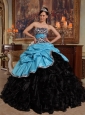 New Aqua Blue and Black Quinceanera Dress Sweetheart Pick-ups Ball Gown Taffeta and Organza