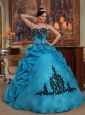 Discount Blue Quinceanera Dress Strapless Taffeta and Organza Beading and Pick-ups Ball Gown