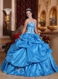 Elegant Baby Blue Quinceanera Dress Strapless Taffeta Appliques Ball Gown