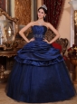 Elegant Navy Blue Quinceanera Dress Strapless Tulle and Taffeta Beading Ball Gown
