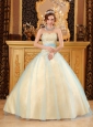 Elegant Light Yellow Quinceanera Dress Sweetheart Beading Satin and Organza Champagne A-line