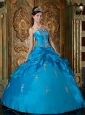 Elegant Sky Blue Quinceanera Dress Sweetheart Taffeta Appliques Ball Gown