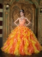 Exclusive Orange Quinceanera Dress Strapless Organza Ruffles Ball Gown