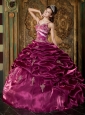 Exquisite Burgundy Quinceanera Dress Straps Taffeta Beading Ball Gown