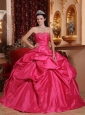 Exquisite Hot Pink Quinceanera Dress Strapless Taffeta Beading Ball Gown