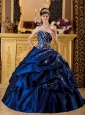 Modest Navy Blue Quinceanera Dress Sweetheart Taffeta Appliques Ball Gown