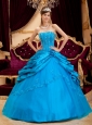 New Sky Blue Quinceanera Dress Strapless Taffeta and Tulle Lace Appliques Ball Gown