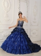 Perfect Royal Blue Quinceanera Dress Sweetheart Chapel Train Taffeta and Organza Appliques Ball Gown