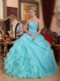 Popular Apple Green Quinceanera Dress Sweetheart Organza Appliques and Ruch Ball Gown