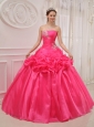 Popular Hot Pink Quinceanera Dress Strapless Organza and Taffeta Ruch and Beading Ball Gown