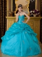 Popular Teal Quinceanera Dress Sweetheart  Organza Appliques Ball Gown