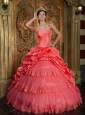 Popular Watermelon Quinceanera Dress Sweetheart Taffeta and Tulle Lace Appliques Ball Gown