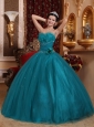 Pretty Teal Quinceanera Dress Sweetheart Tulle Beading Ball Gown