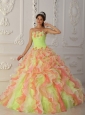 Romantic Multi-Color Quinceanera Dress  Strapless Organza Hand Flowers and Ruffles Ball Gown