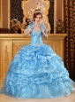 Sweet Aqua Blue Quinceanera Dress Sweetheart Organza Appliques Ball Gown