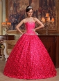 Wonderful Coral Red Quinceanera Dress Strapless Fabric With Rolling Flowers Appliques Ball Gown
