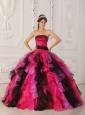 Wonderful Multi-color Quinceanera Dress Strapless Organza Appliques and Ruffles Ball Gown