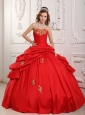 Wonderful Red Quinceanera Dress Sweetheart  Taffeta Appliques Ball Gown