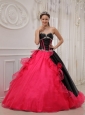 Beautiful Red and Black Quinceanera Dress Sweetheart Satin and Organza Appliques Ball Gown
