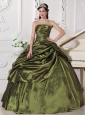 Cheap Olive Green Quinceanera Dress Strapless Taffeta Beading Ball Gown