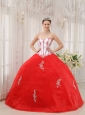 Classical White and Red Quinceanera Dress Sweetheart Taffeta and Organza Appliques Ball Gown