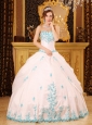 Exquisite White Sweet 16 Dress Sweetheart Appliques Taffeta Ball Gown