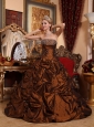 Fashionable Brown Quinceanera Dress Strapless Taffeta Beading A-line