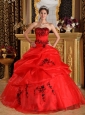 Fashionable Red Sweet 16 Dress Sweetheart Satin and Organza Embroidery Ball Gown