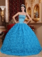 Gorgeous Blue Quinceanera Dress Ball Gown Strapless Fabric With Rolling Flowers Beading Ball Gown