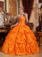 Gorgeous Orange Red Quinceanera Dress Strapless Taffeta Beading Ball Gown