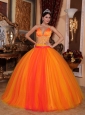 Gorgeous Orange Red Quinceanera Dress V-neck Taffeta and Tulle Beading Ball Gown