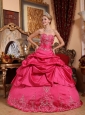 Hot Pink Quinceanera Dress Sweetheart Taffeta Embroidery with Beading Ball Gown