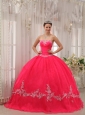 Inexpensive Coral Red Quinceanera Dress Sweetheart Taffeta and Organza Appliques Ball Gown