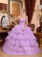 Lovely Lavender Quinceanera Dress Strapless Organza Beading Ball Gown