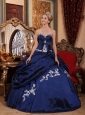 Modest Blue Quinceanera Dress Sweetheart Taffeta Appliques and Pick-ups  Ball Gown