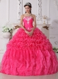Modest Hot Pink Quinceanera Dress Strapless Organza Embroidery with Beading  Ball Gown