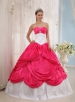 New Coral Red and White Quinceanera Dress Sweetheart Taffeta Appliques Ball Gown