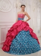 Perfect Red and Blue Quinceanera Dress Strapless Taffeta Beading Ball Gown