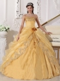 Popular Gold Quinceanera Dress Strapless Organza Embroidery with Beading Ball Gown