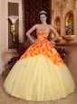 Remarkable Light Yellow Quinceanera Dress Sweetheart Tulle Beading Ball Gown