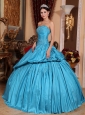 Romantic Teal Quinceanera Dress Strapless Taffeta Beading Ball Gown