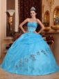 The Most Popular Aqua Blue Quinceanera Dress Sweetheart  Organza Beading Ball Gown