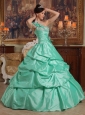 Brand New Apple Green Quinceanera Dress One Shoulder Hand Flowers Taffeta Ball Gown