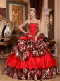 Brand New Red Quinceanera Dress Strapless Taffeta and Leopard Pick-ups Ball Gown