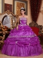 Fashionable Fuchsia Quinceanera Dress Strapless Organza Appliques Ball Gown